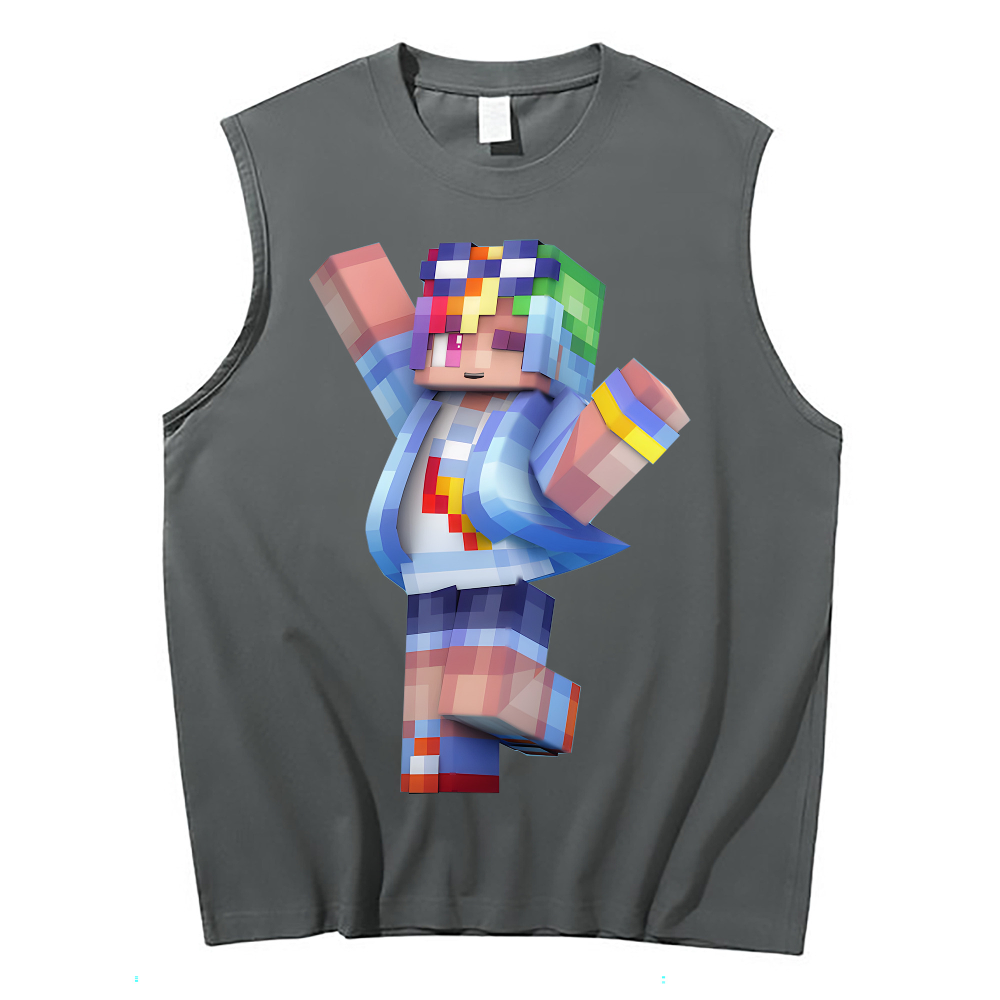 （画像用） マインクラフト ブロックの世界 Minecraft MC Block world コットン100％タンクトップ（フロントプリント）